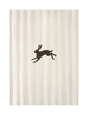 Black silhouette of a leaping rabbit on a white background with thin beige stripes