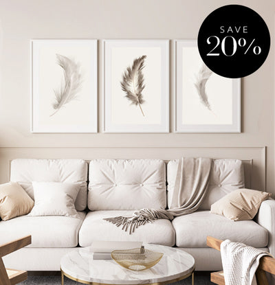 abstract wall art print gallery wall premium frames beige neutral nudes feather grey white stone