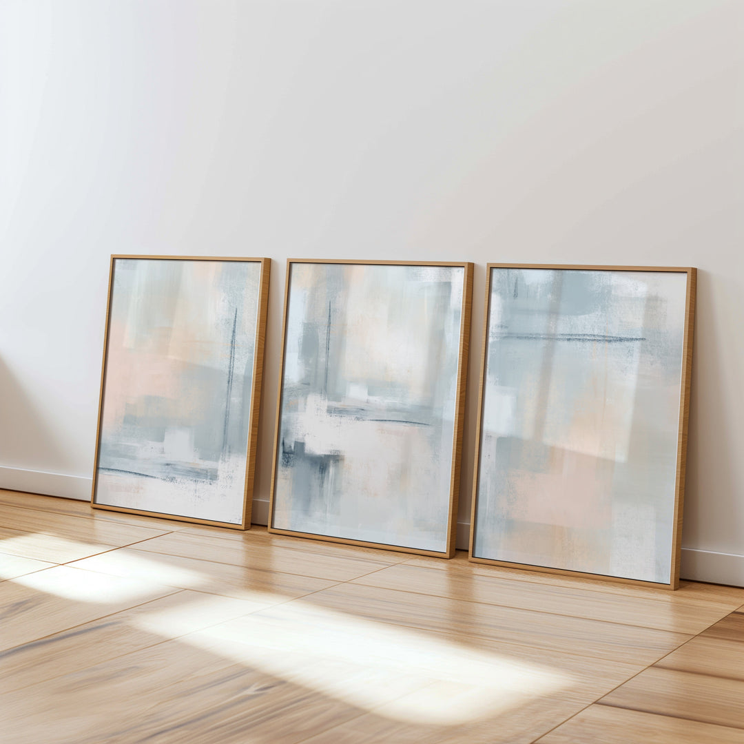 set of three pastel blue wall prints