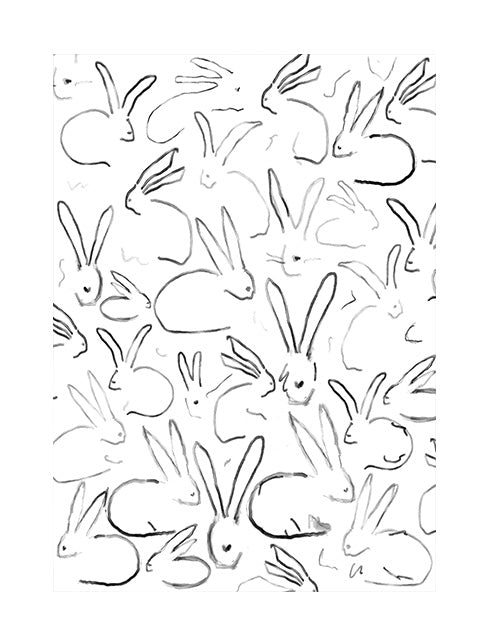 Pattern of black rabbit outlines on a white background