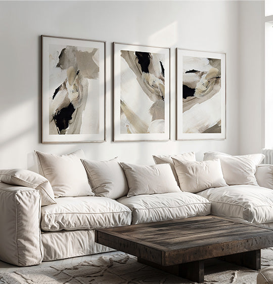 wall art print, gallery wall, premium frame, beige, brown, black, neutral, abstract print