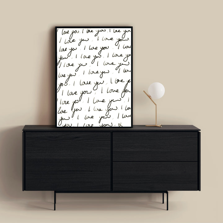 premium framed canvas abstract contemporary white black font love you
