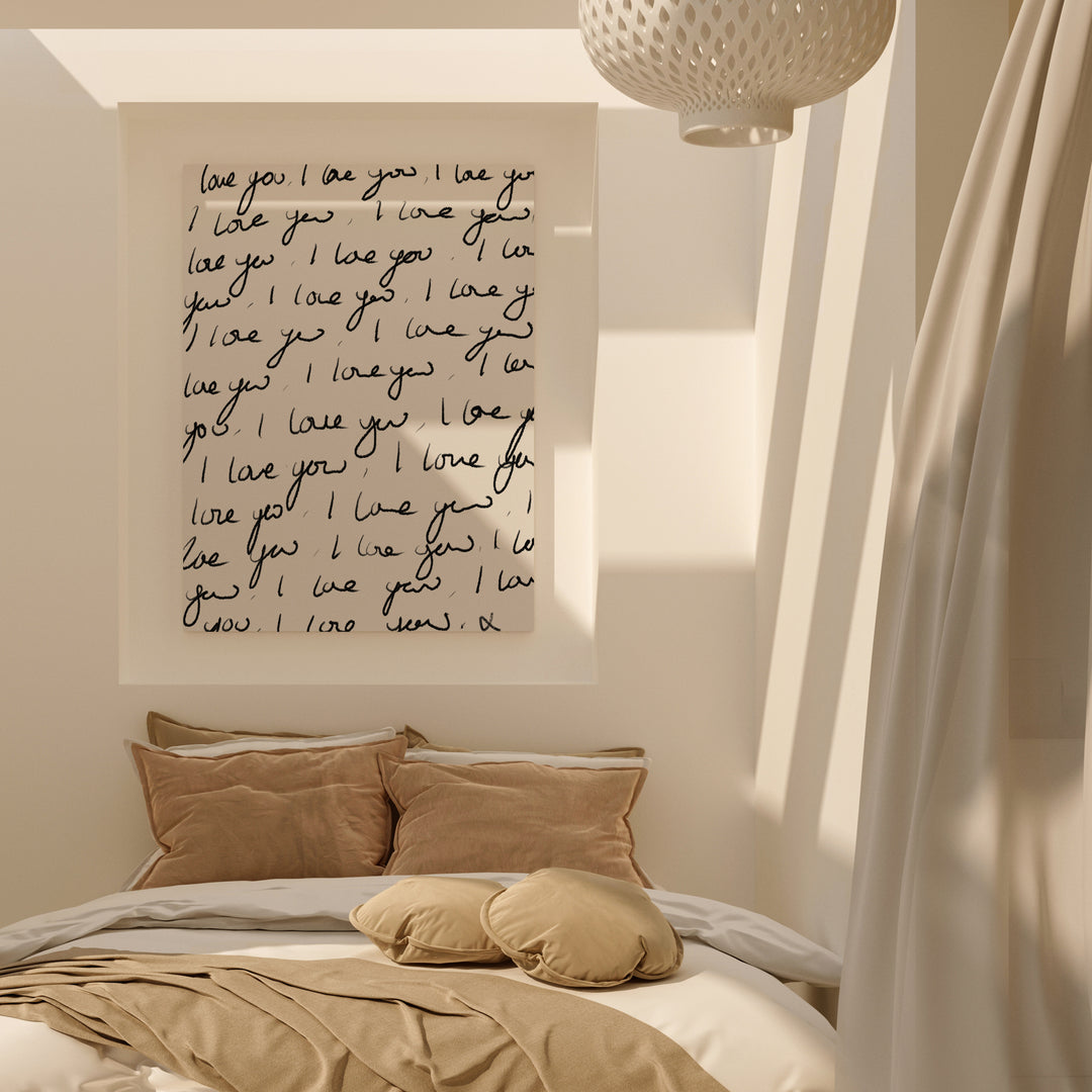 premium framed canvas abstract contemporary white black font love you