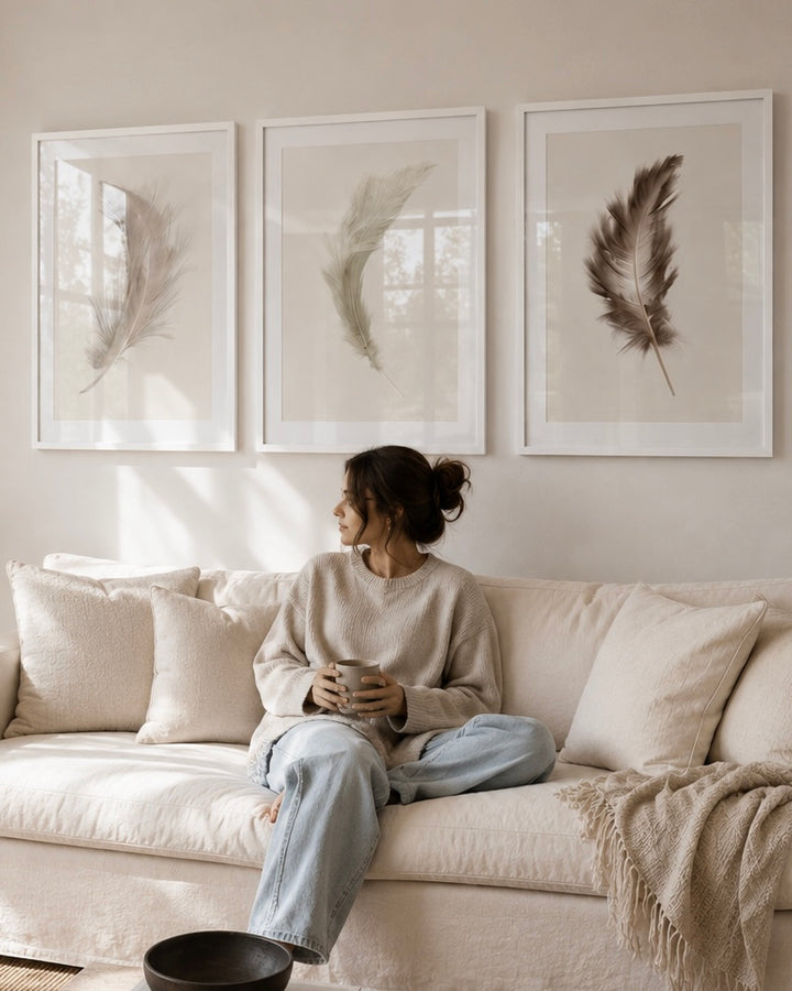 BEIGE FEATHER GALLERY WALL SET