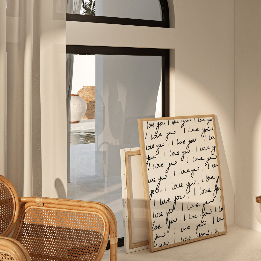 premium framed canvas abstract contemporary white black font love you