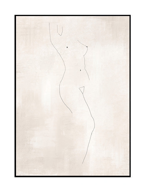 abstract wall art print neutral beige background line art drawing female form