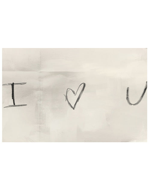 Handwritten 'I love you' on a textured white background
