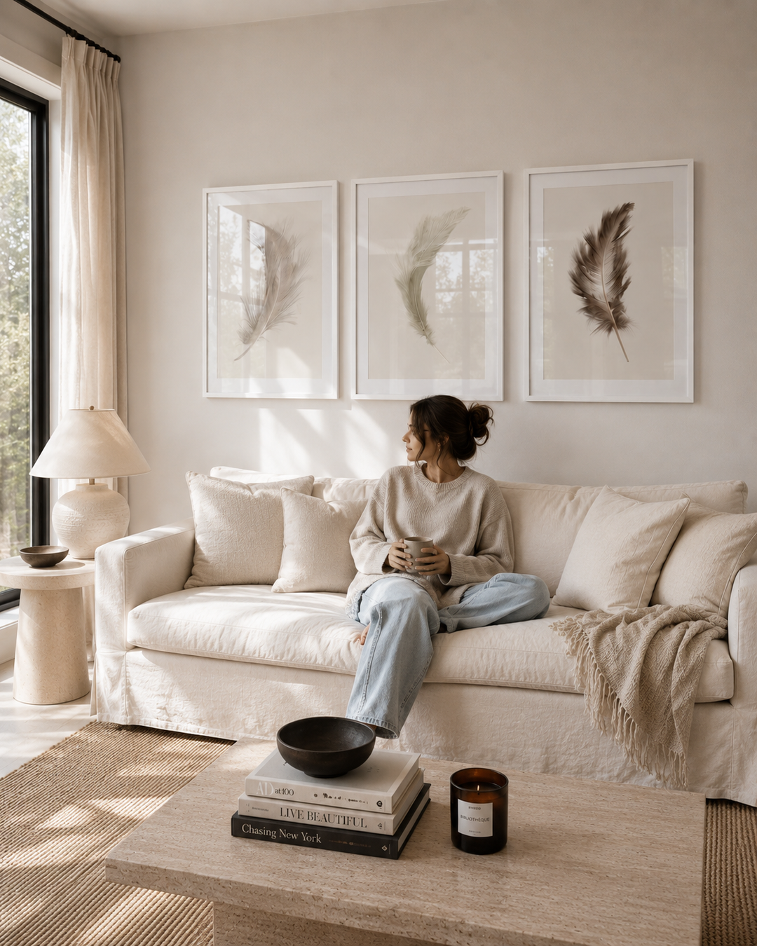 BEIGE FEATHER GALLERY WALL SET