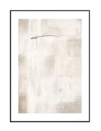 abstract wall art print, neutral tones, textured layers, cream, beige, black fine line