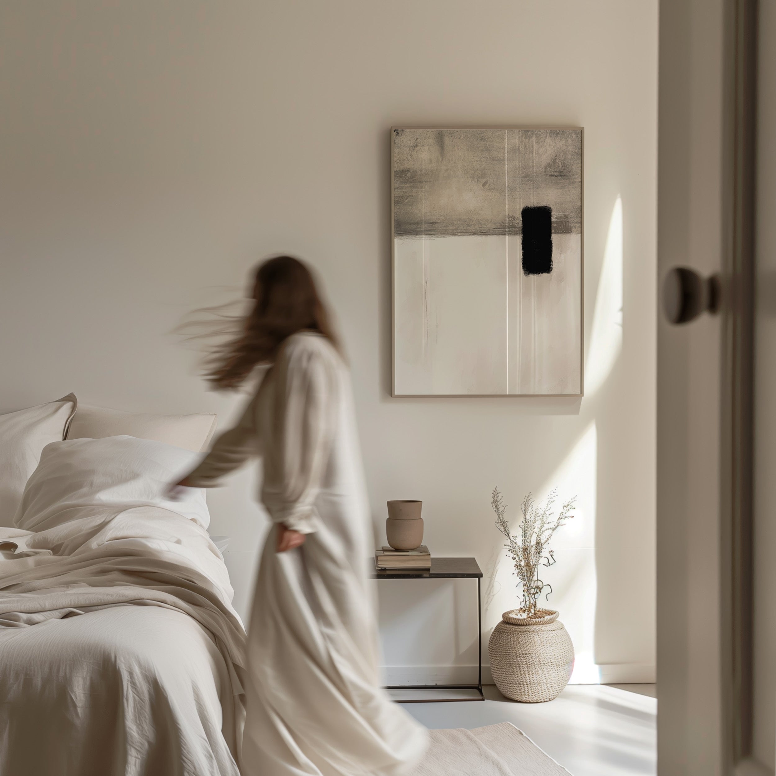 Framed canvas wall art collection in a modern bedroom - The House Outfit