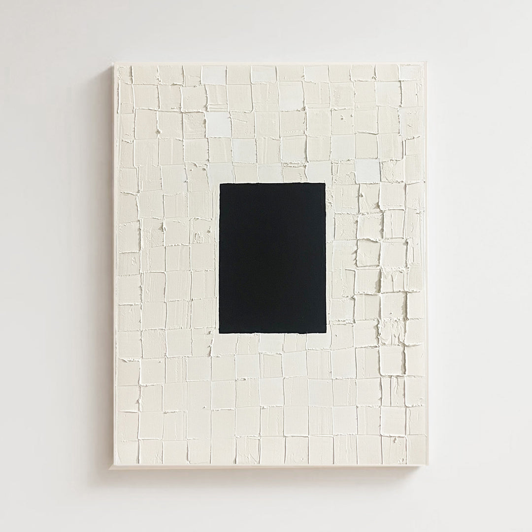 premium abstract canvas, handmade, textured, white, black, wood frame