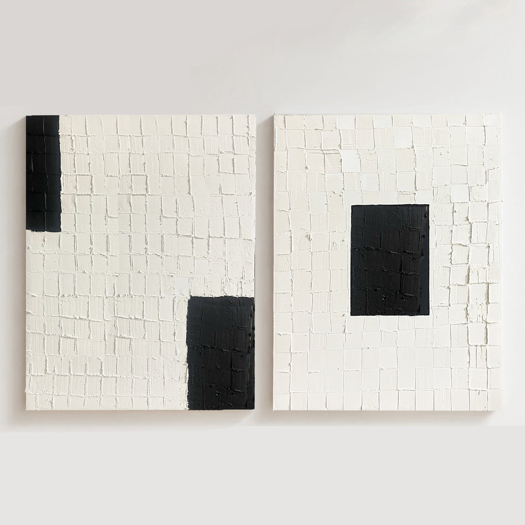 premium abstract canvas, handmade, textured, white, black, wood frame