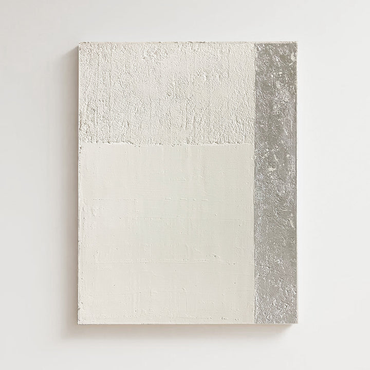 premium abstract canvas, handmade, textured, cream, silver foil, wood frame