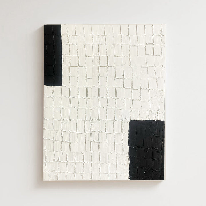 premium abstract canvas, handmade, textured, white, black, wood frame