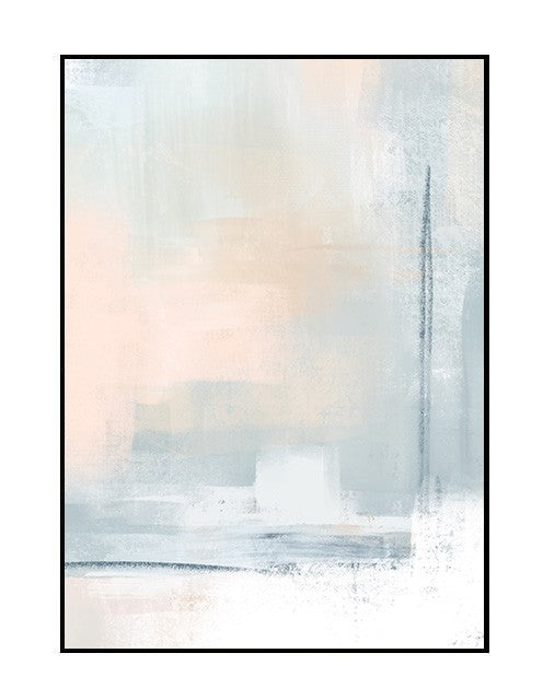 wall print, abstract, blue peach, white