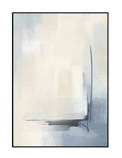 abstract wall print with soft blue, beige, grey tones