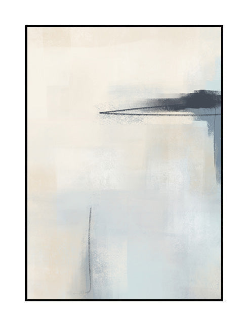 wall art print in abstract style with blue, charcoal grey, beige