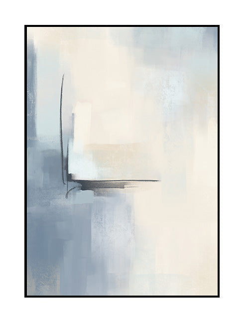 abstract wall art print, blue, beige, grey, charcoal, black