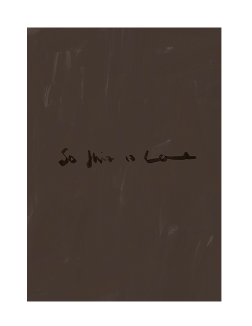 a chocolate brown wall art print with handwritten style text "so this is love"