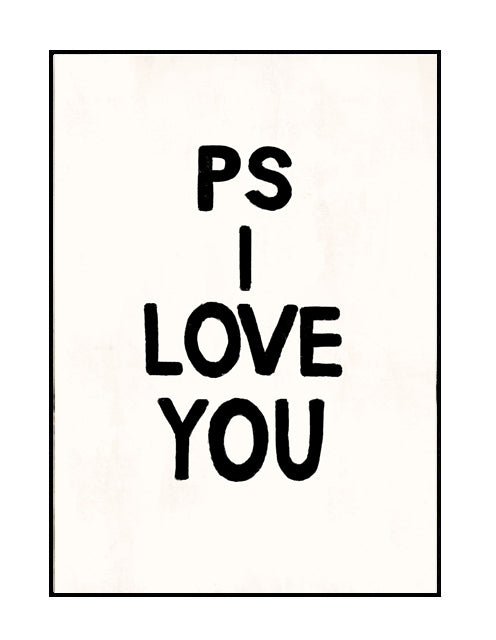 premium typography wall art print, off white background with black 'PS I LOVE YOU' text