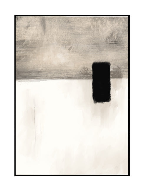 abstract wall art print, beige and brown soft background with black brush mark overlay