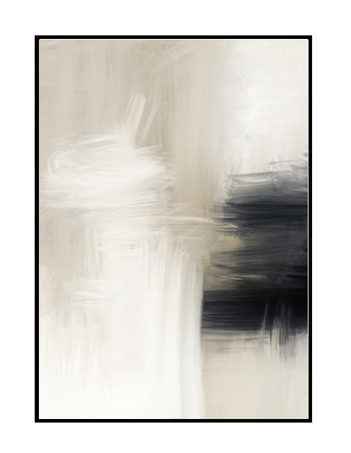 abstract wall art print, beige, neutral, nude, black, white, brushwork style art.