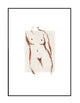 premium wall art print, neutral nude female form line drawing art, beige, brown, nude, white 