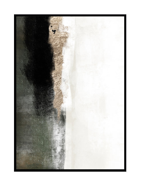 abstract wall art print dark green black gold beige stone nude