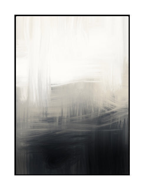 Abstract wall art print, neutral, nude tones, black, charcoal, white, calming brushwork style print, 