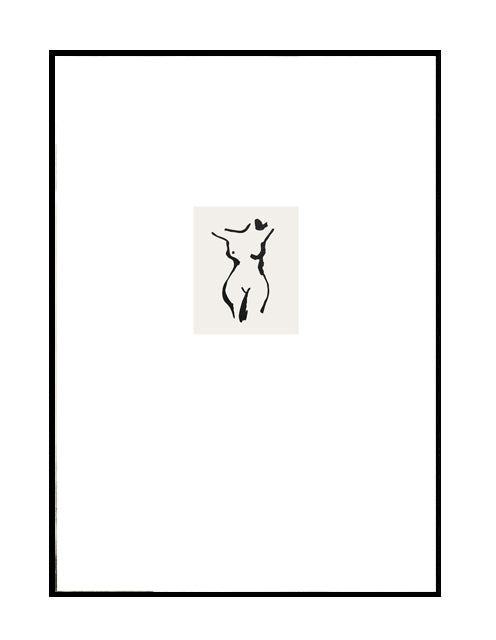 abstract wall art print white border nude neutral stone beige black illustrated drawing line