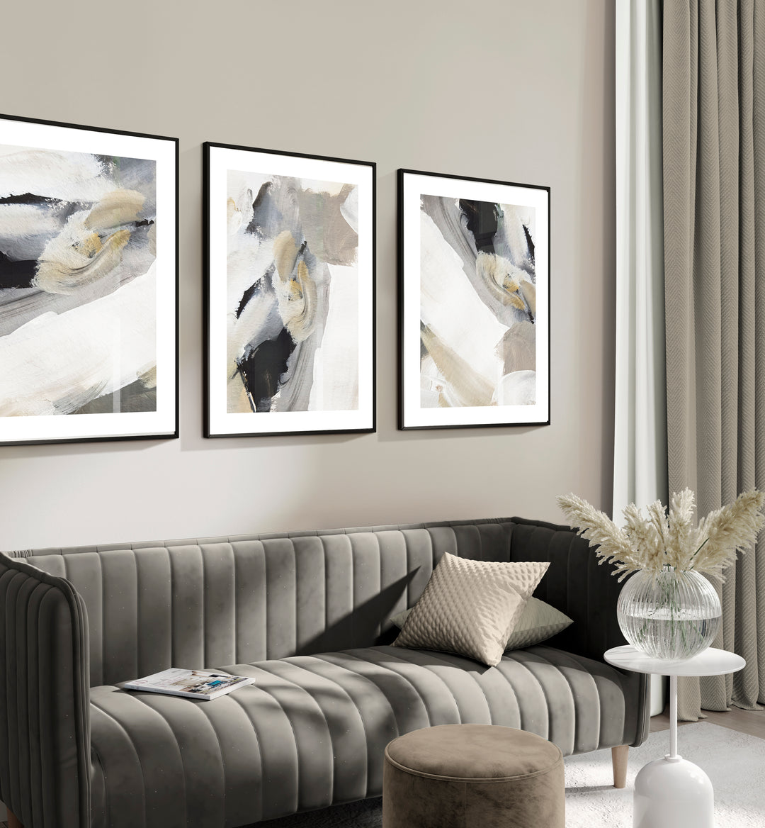 Grey natural abstract framed gallery wall artwork 