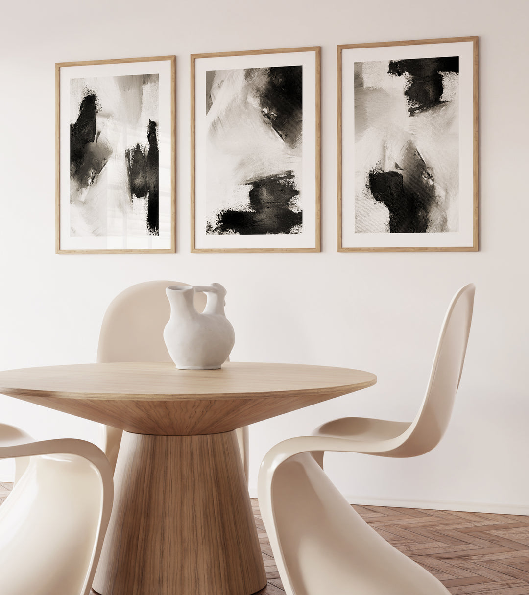 abstract wall art print framed gallery wall set white black charcoal grey