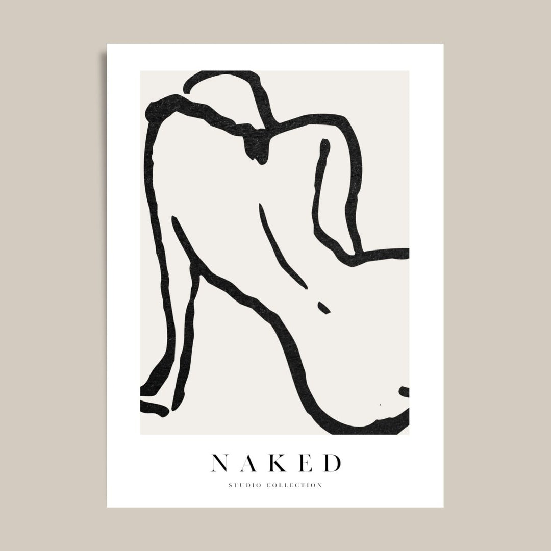 premium wall art print naked line figure black nude background
