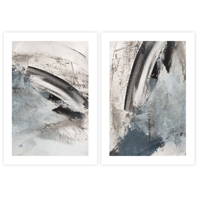 abstract wall art blue grey neutral silver 