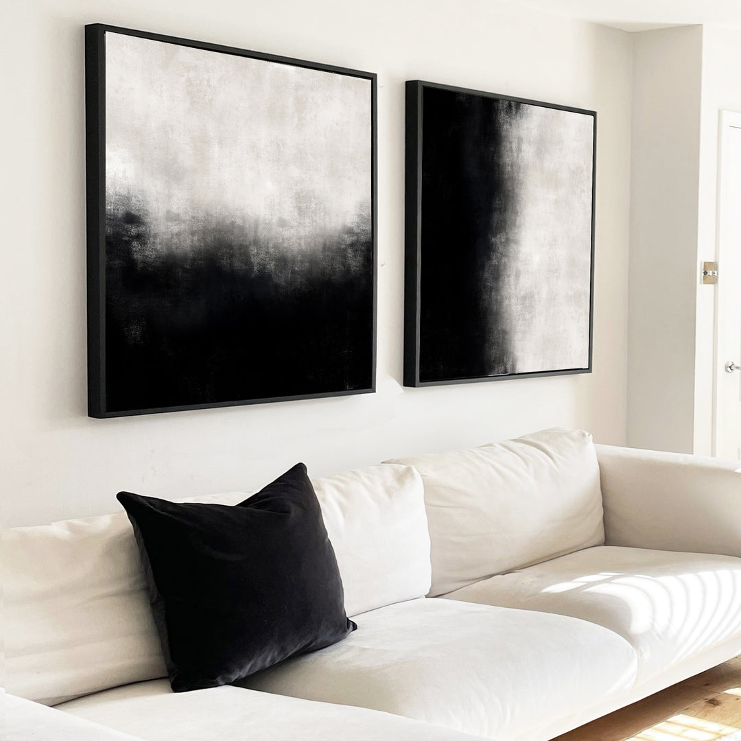 large abstract beige and black canvas art