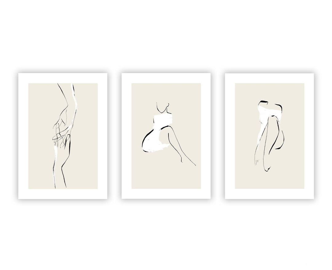 abstract wall art print premium frame gallery wall nude beige line figure fine detail woman white stone