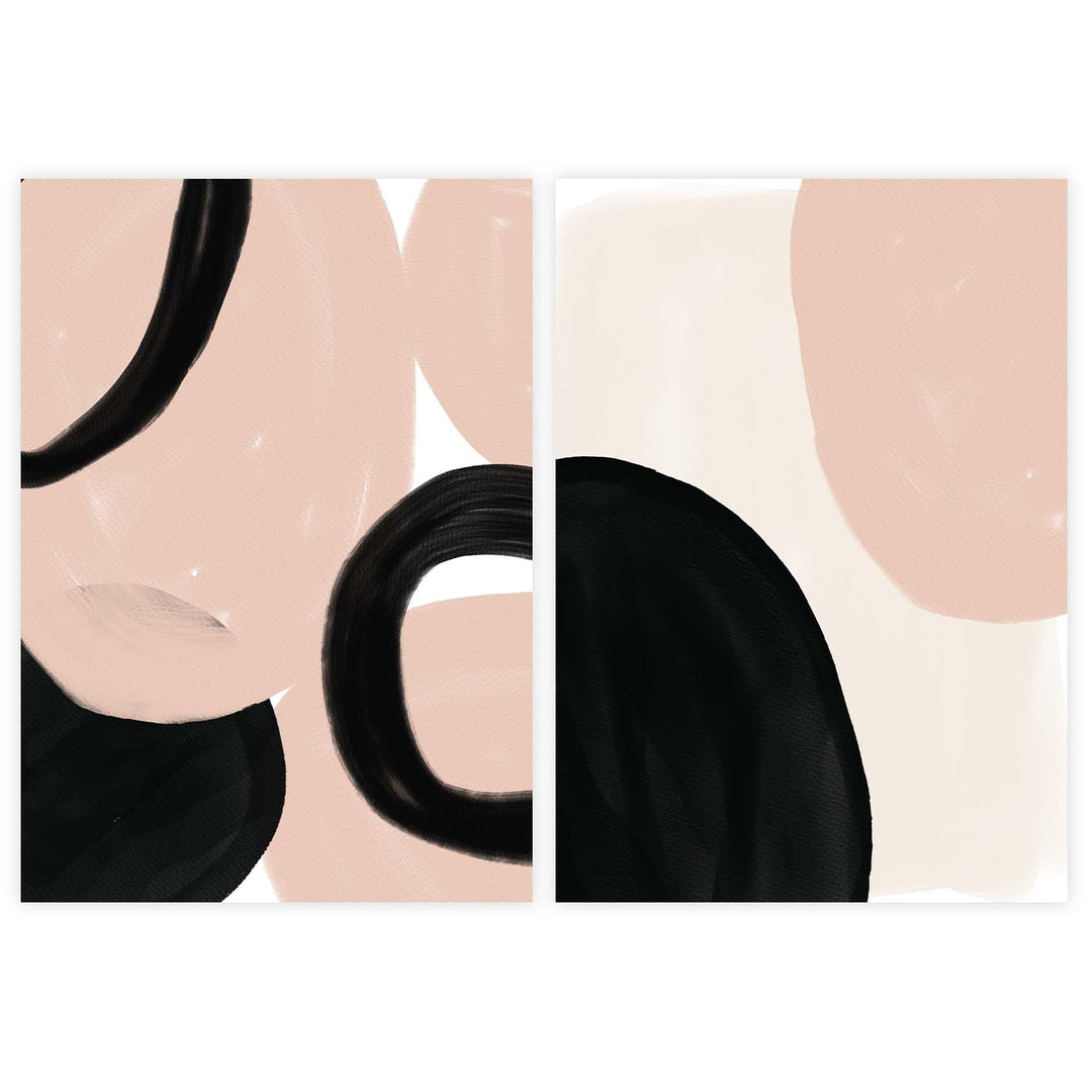 PREMIUM ABSTRACT WALL ART, BLACK BLUSH NEUTRAL PINK