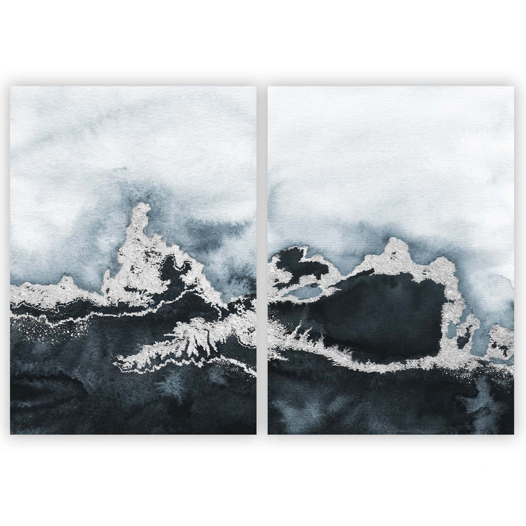 premium abstract wall art neutral blue silver