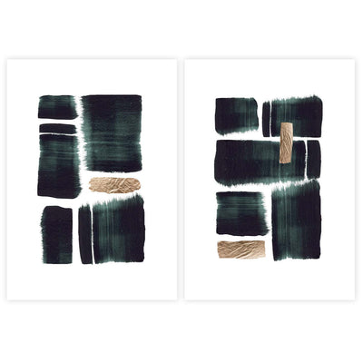 premium abstract wall art green gold brush