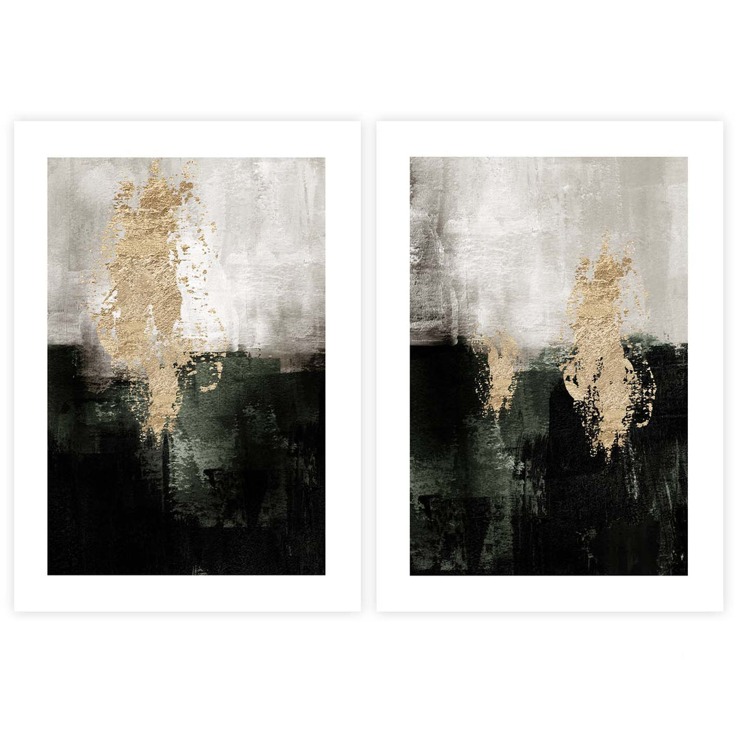ABSTRACT, WALL ART, PRINT, BLACK, GREEN, GOLD, BEIGE