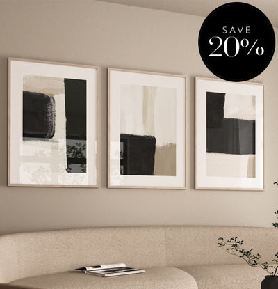 abstract wall art print framed gallery wall set beige black nude neutral white