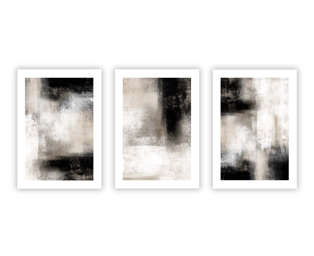 abstract wall art print framed gallery wall set neutral white black grey brown stone