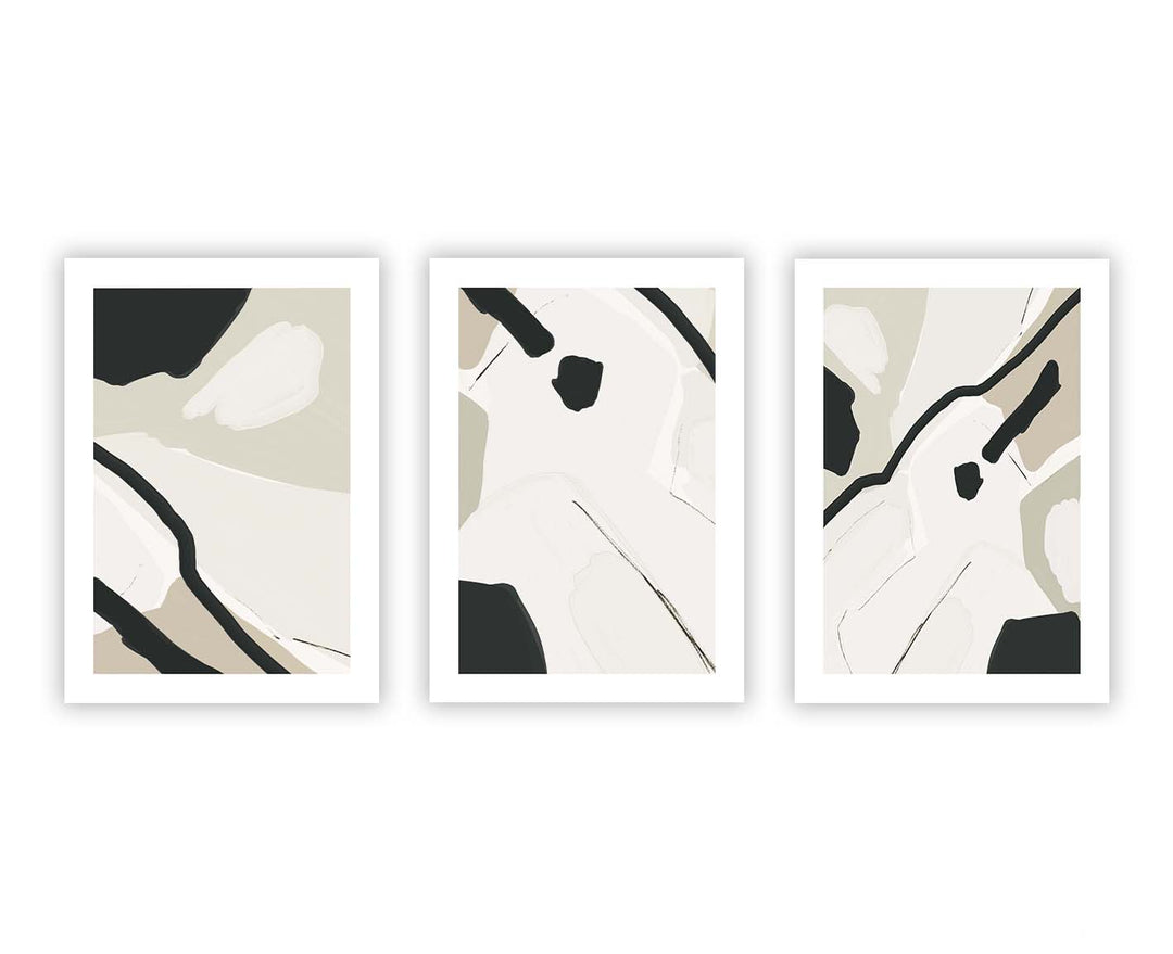 abstract wall art print framed gallery wall set neutral beige stone black white detail