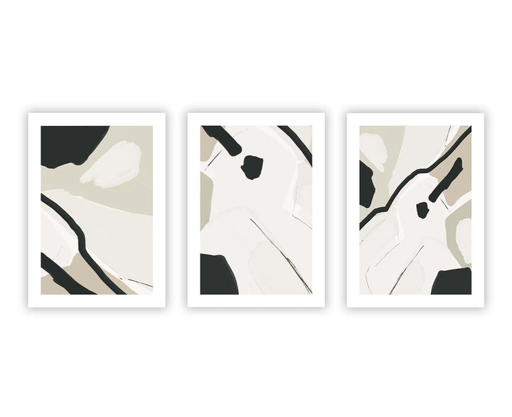 abstract wall art print framed gallery wall set neutral beige stone black white detail