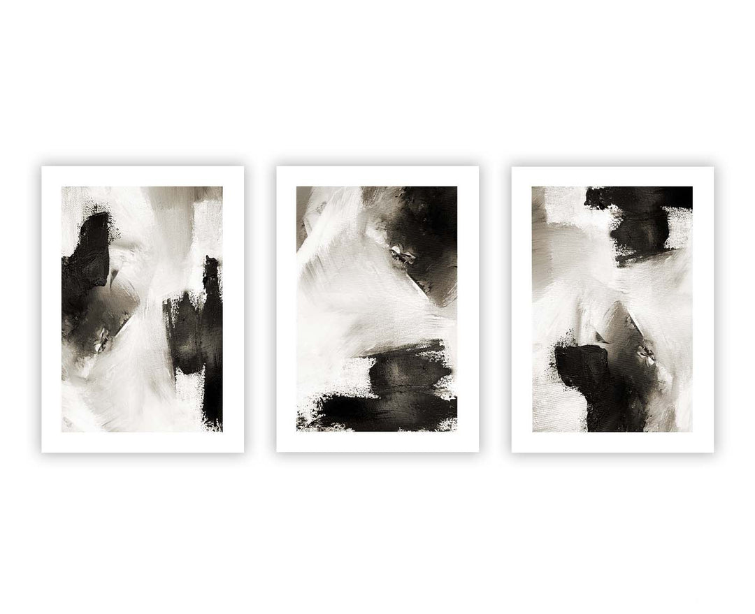 abstract wall art print framed gallery wall set white black charcoal grey