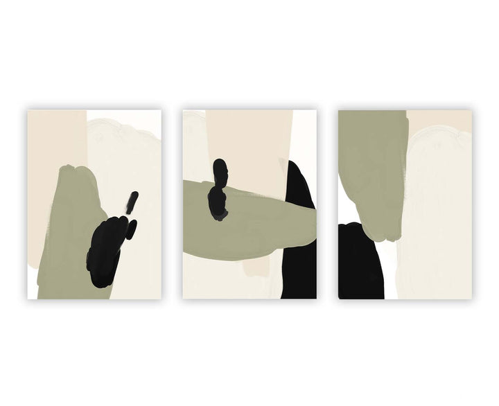 abstract wall art print green beige cream black white