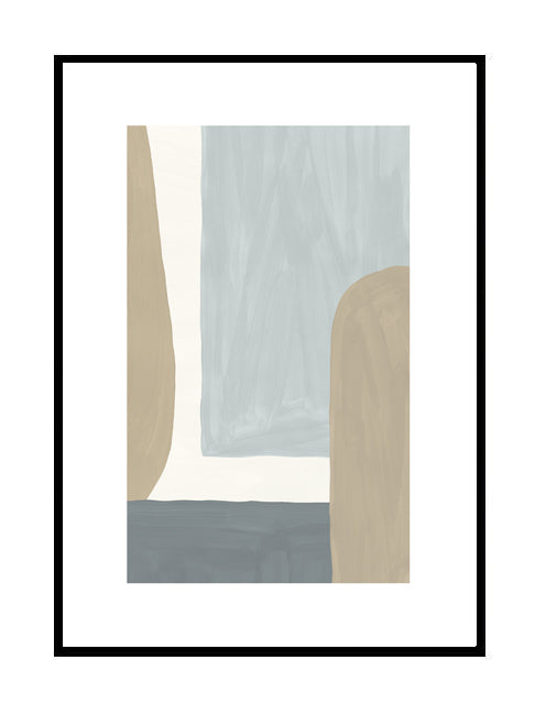 Abstract premium wall art print, abstract wall art collection, blue, soft grey, beige 