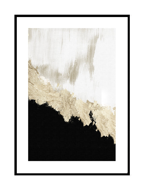abstract wall art wall print black gold grey white brush canvas framed