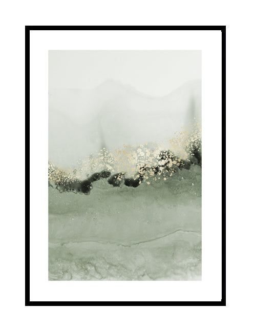 abstract wall art green gold swirl detail 