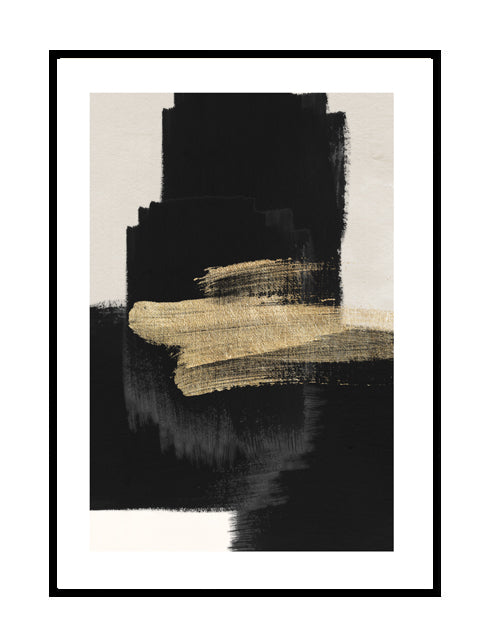 abstract wall art print black beige gold